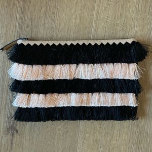 Black and pink fringe clutch purse